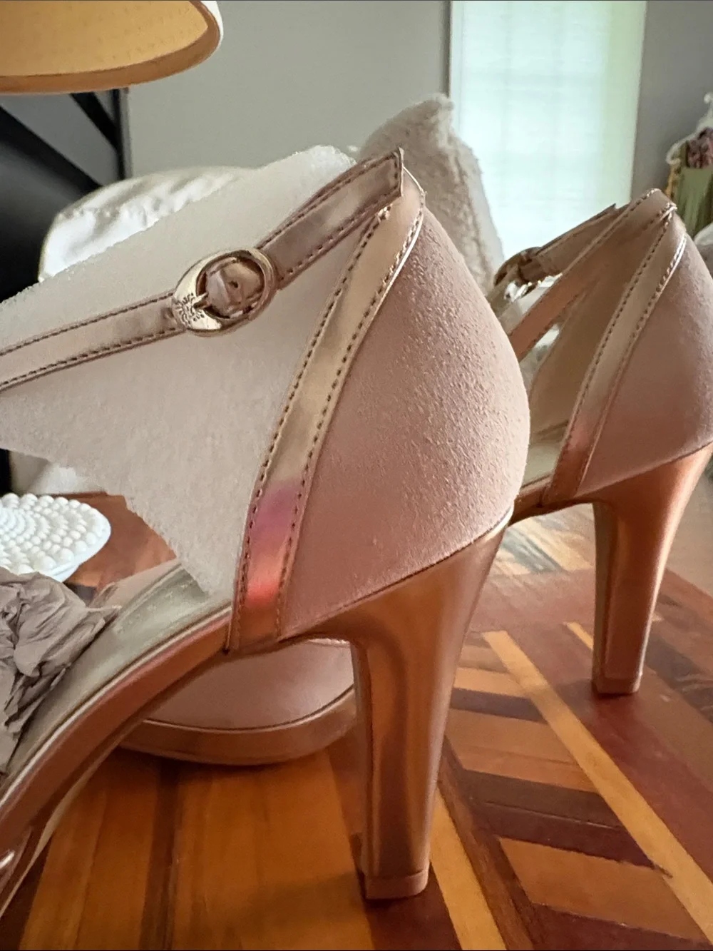 Anne Klein Blush Pink Peep-Toe Ankle Strap Heels